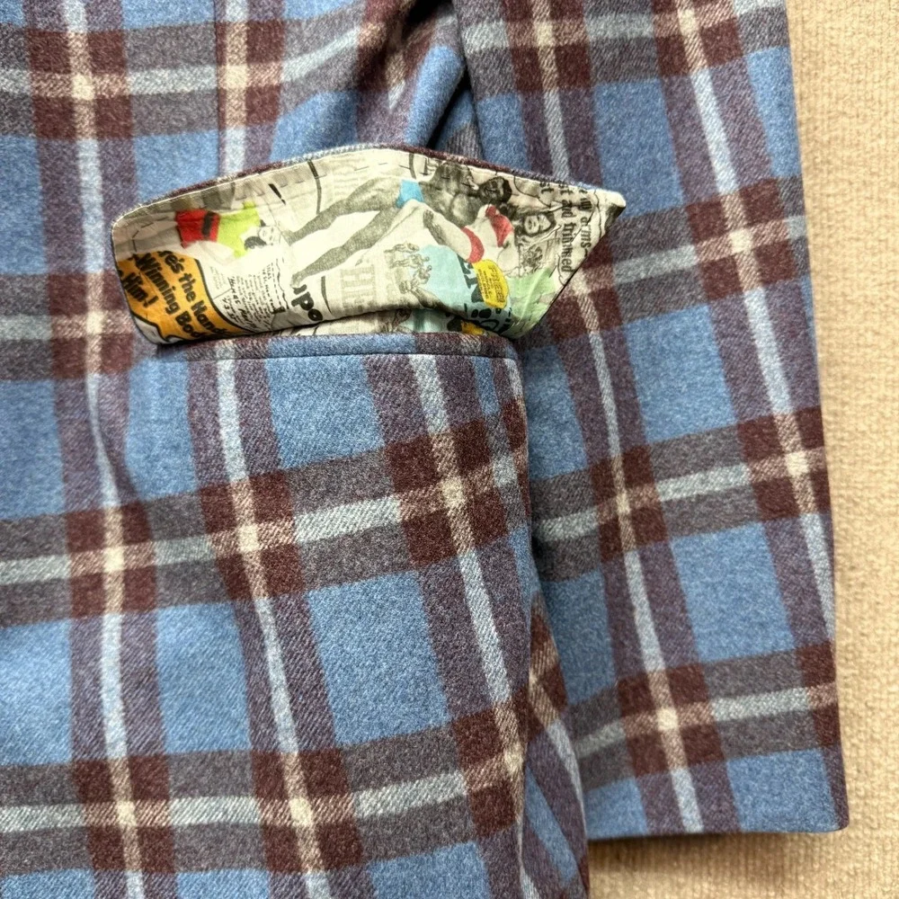 Arnold Schwarzenegger Martin Greenfield Blazer Men 40R Blue Plaid Custom Bespoke